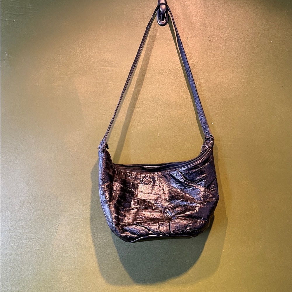 Vintage Eel Skin Leahter Black Shoulder Hobo Bag